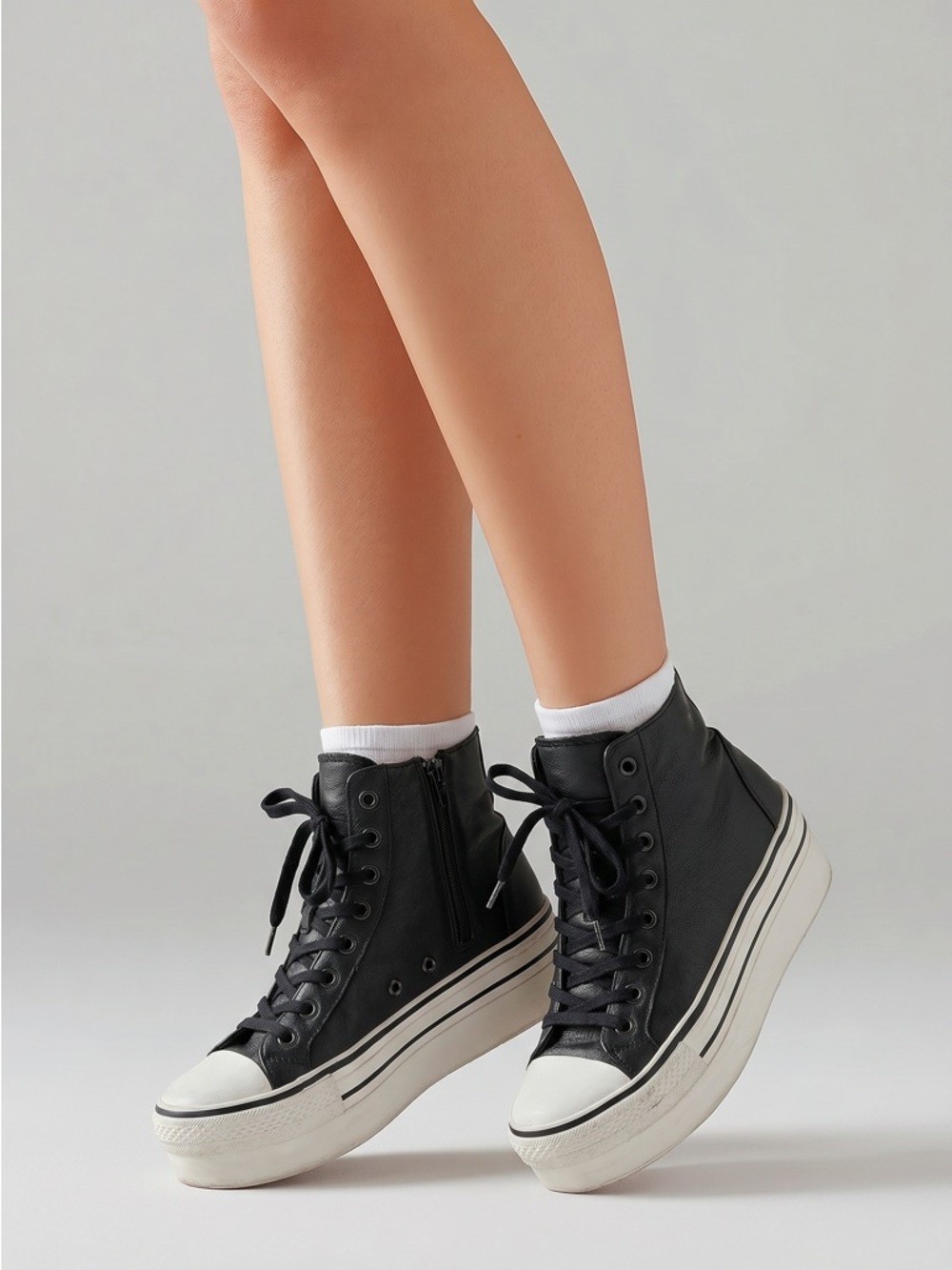 ASH Jess Bis Black Leather Platform High-Top Sneakers | EU 38 (US 7.5–8)